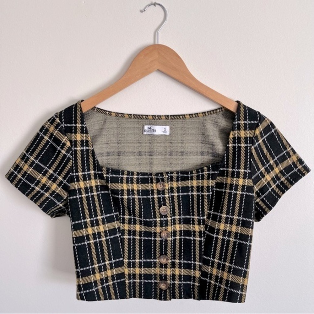 Hollister Plaid Front Button Crop Top